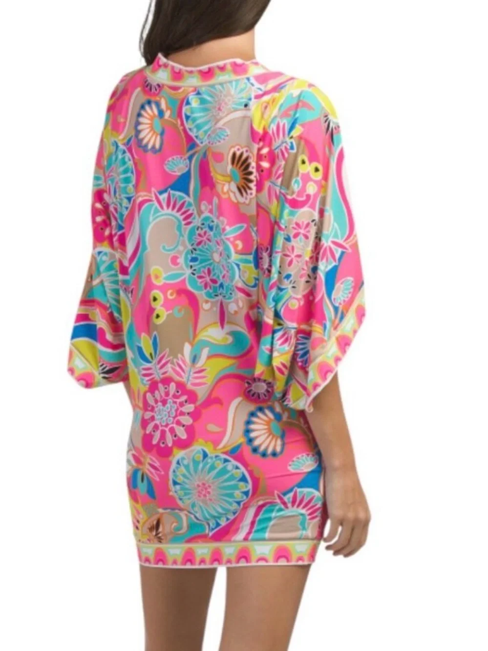 Trina Turk Pink Multicolor Floral V‑Neck Swim Cover-Up